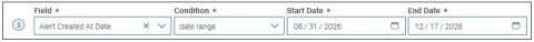 Screenshot of Alert Created at Date Data Filter.