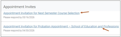 Screenshot of Appointment Invites where you may be asked to schedule an appointment through a Campaign link. If any hyperlinks appear in this section, please select them and follow the prompts to schedule your appointment. 