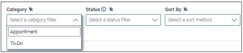 Screenshot of the Category drop-down menu where you can select a Category. For example, Appointment or To-Do.