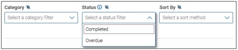 Screenshot of the Status drop-down menu where you can select a Status. For example, Completed or Overdue.