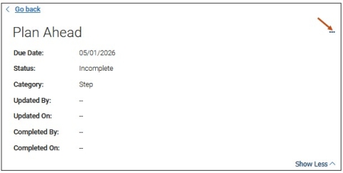 Screenshot of Checklist Item Plan Ahead Journey Step. In the upper right corner, you can select the three dots to flag this item.