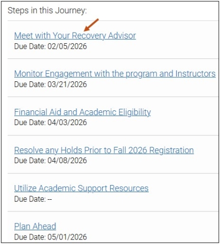 Screenshot of Journey Steps. Students can select each Journey Step to begin completing the Journey Steps.