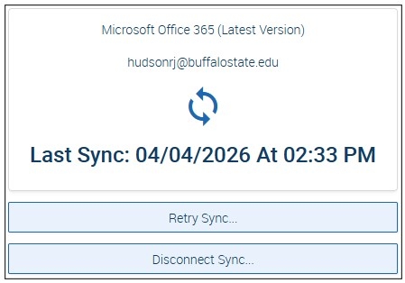 Your last Outlook calendar sync date and time screenshot.