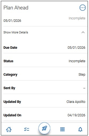 Mobile screenshot of Checklist Item Plan Ahead Journey Step. In the upper right corner, you can select the three dots to flag this item.