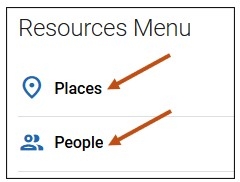 Screenshot of mobile Resources Menu Places and People icons.