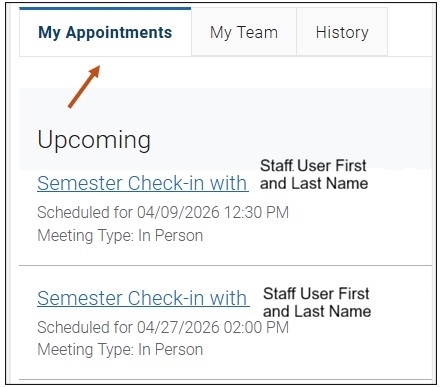 Screenshot of your My Appointments tab. On this screen, you can view your upcoming appointment details.