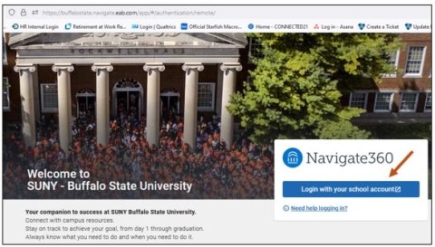 Screenshot of Navigate Student desktop site login screen.