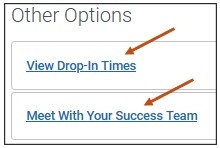 Screenshot of Other Options such as View Drop-In Times and Meet With Your Success Team hyperlinks screen.
