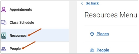 Screenshot of your Resources menu. From your Student Desktop site, you can access your Resources and People pages by selecting the Resources or People links on the left-hand side of your navigation tool bar. 