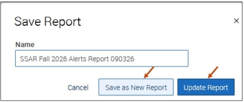 Screenshot of Save As New Report and Update Report buttons.