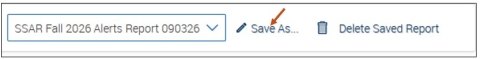 Screenshot of the Save As link located in the upper right-hand corner of the Report.
