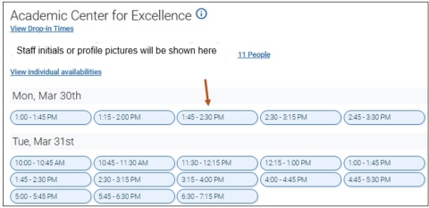 Screenshot of selecting your appointment date and time.