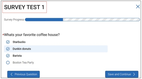 Screenshot of survey questions and Survey Progress bar.