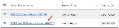 Screenshot of your saved Reports. Select the link for which Report you would like to view and run.